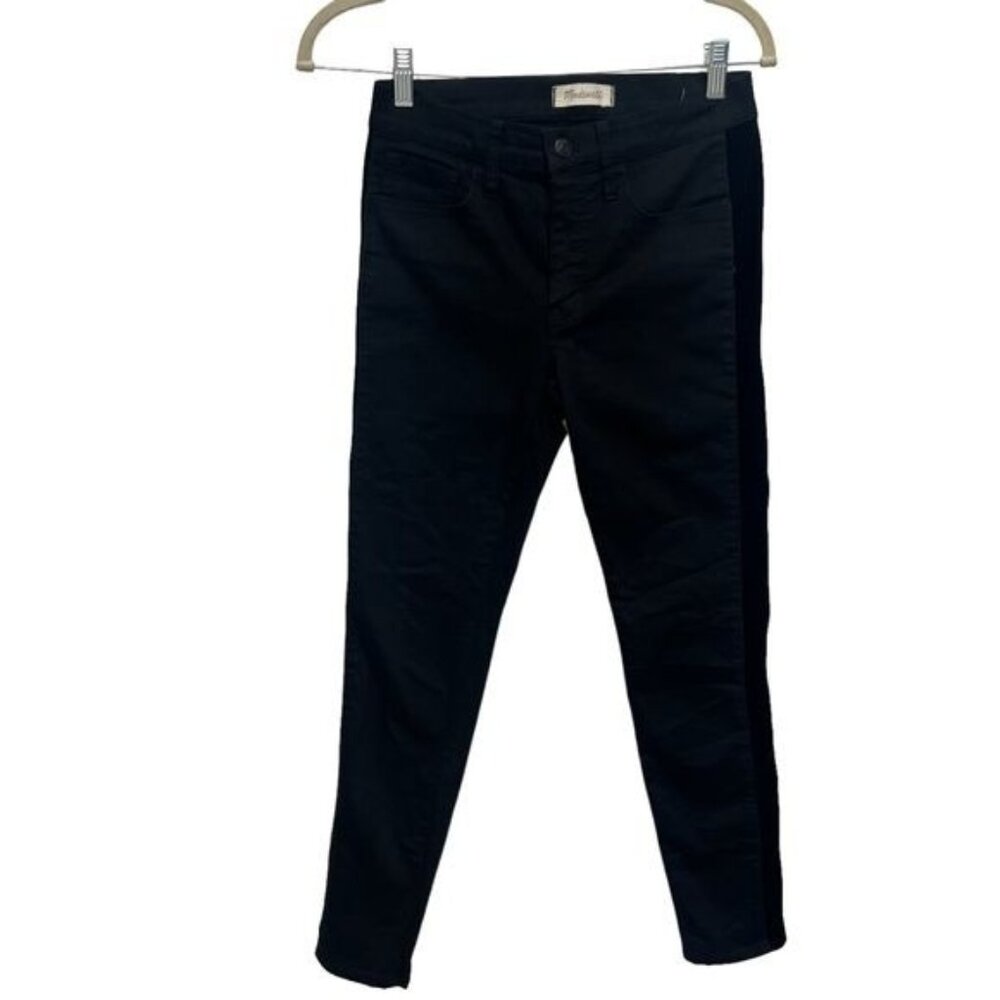 Madewell 9” High Rise Skinny Black Velvet Detail Jeans, Size 27